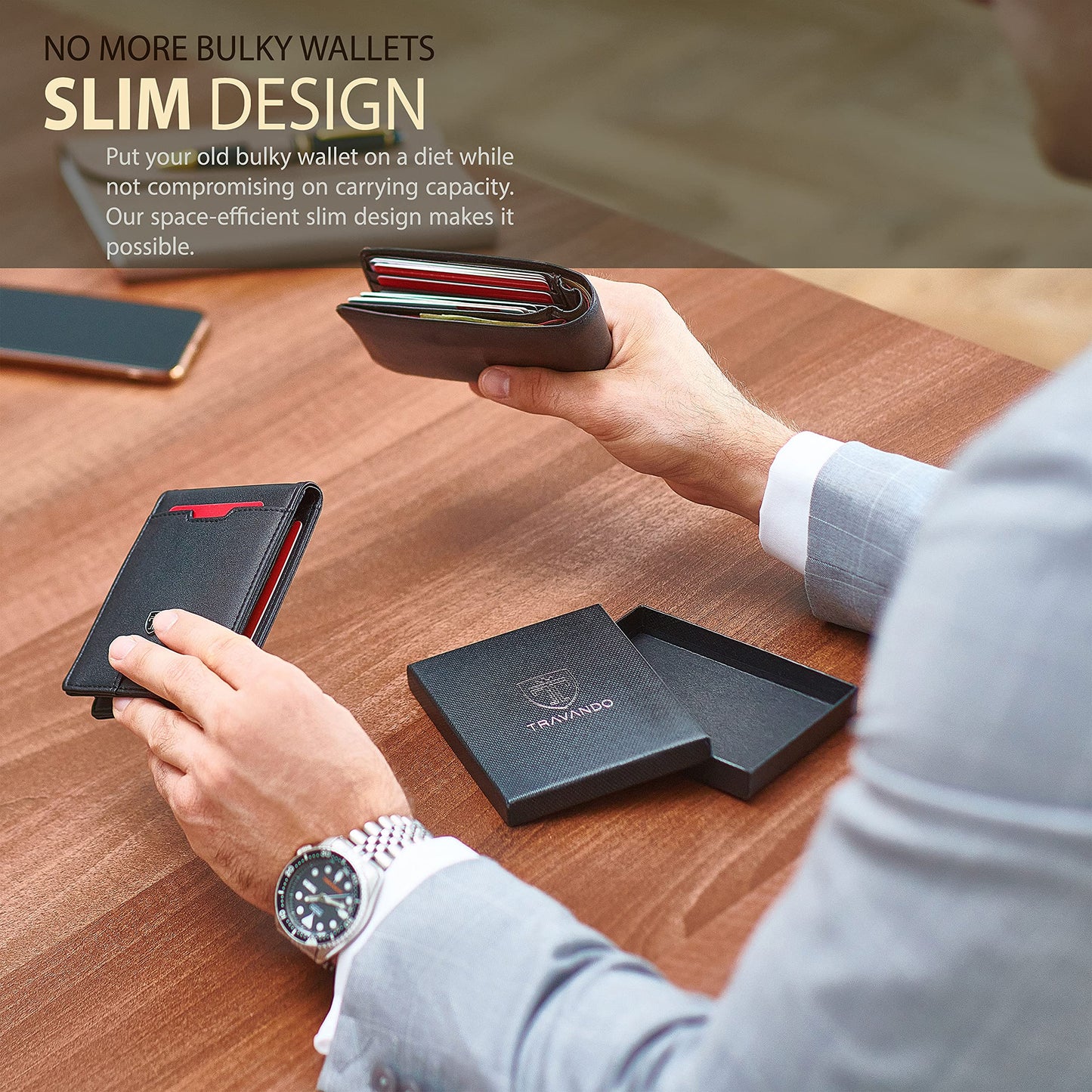 Mens Slim Wallet with Money Clip