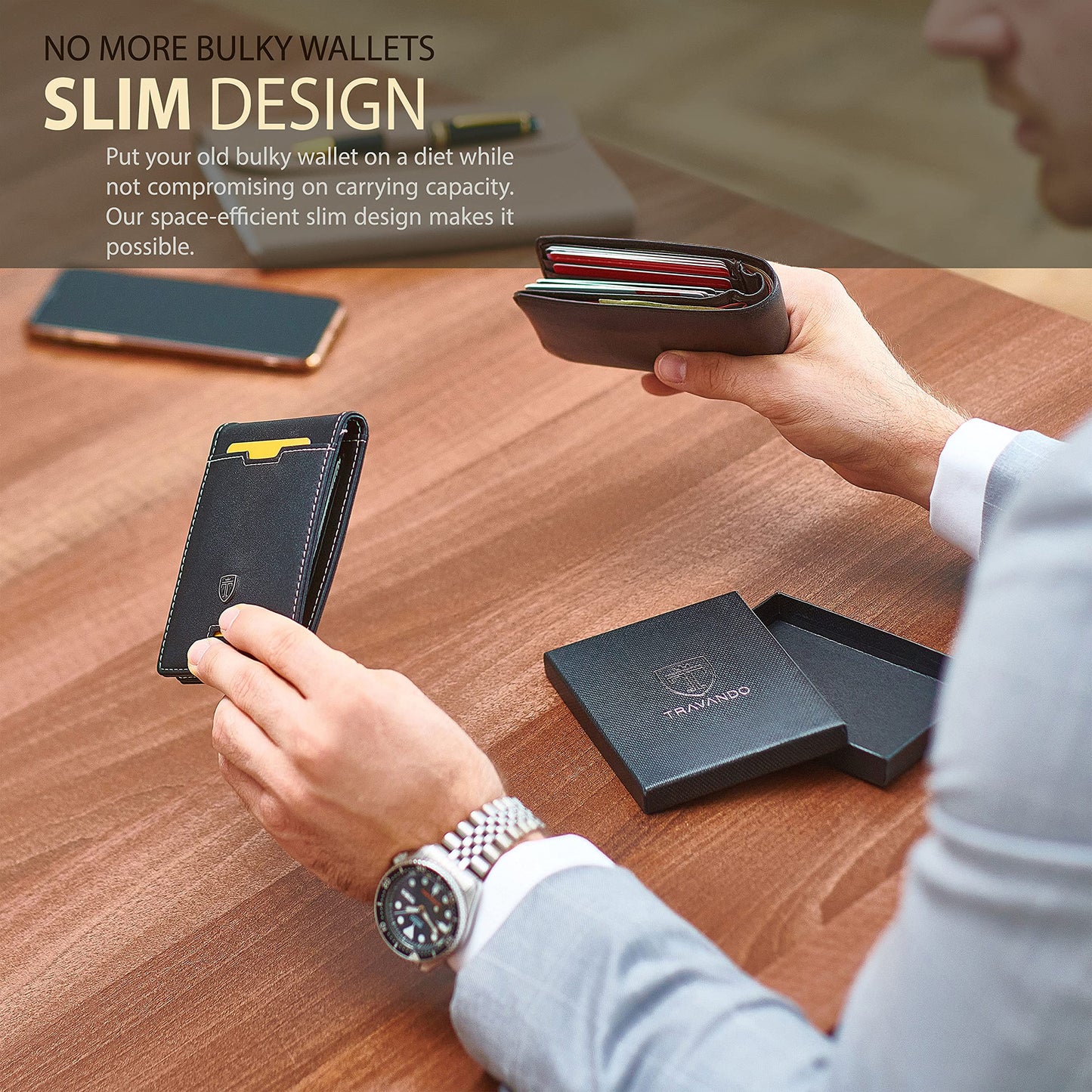 Mens Slim Wallet with Money Clip
