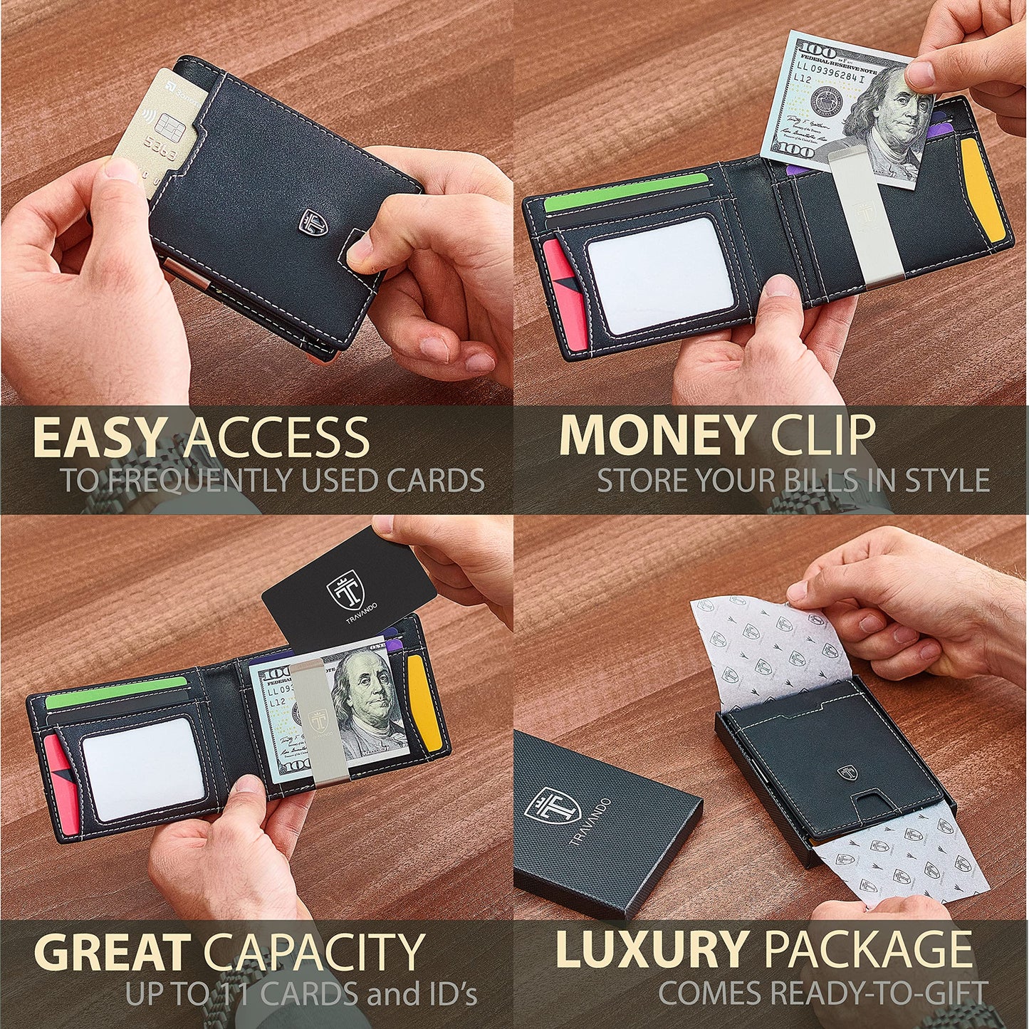Mens Slim Wallet with Money Clip