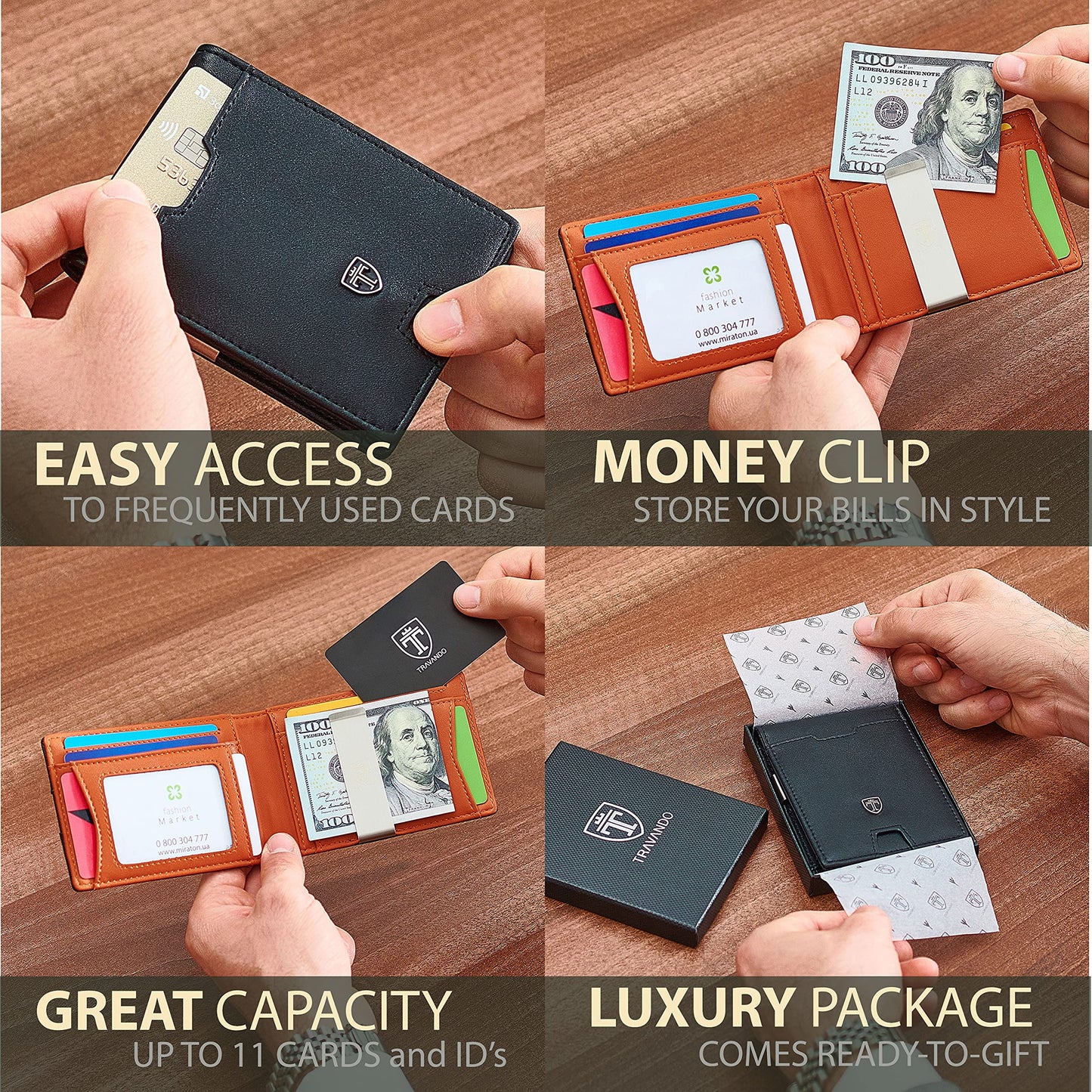 Mens Slim Wallet with Money Clip