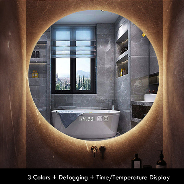 3 Colors + Defogging + Time/Temperature  Display LED Wall Mirror 