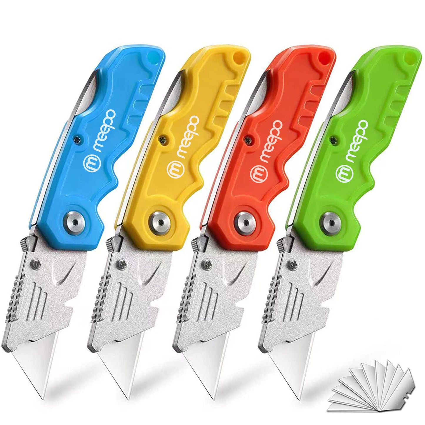4-Pack Folding Box Cutters – Heavy Duty, Razor Sharp with 10 Extra Blades