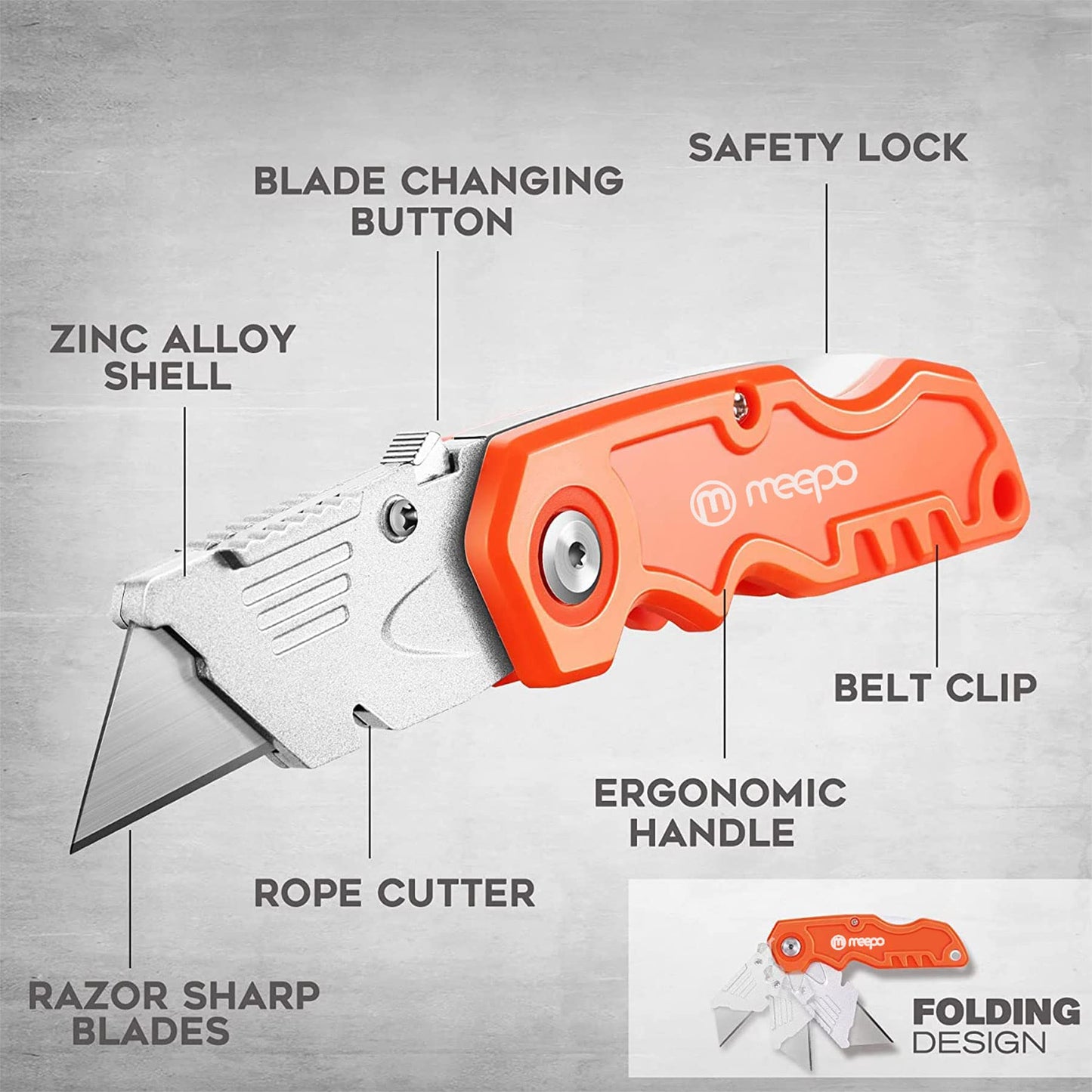 4-Pack Folding Box Cutters – Heavy Duty, Razor Sharp with 10 Extra Blades