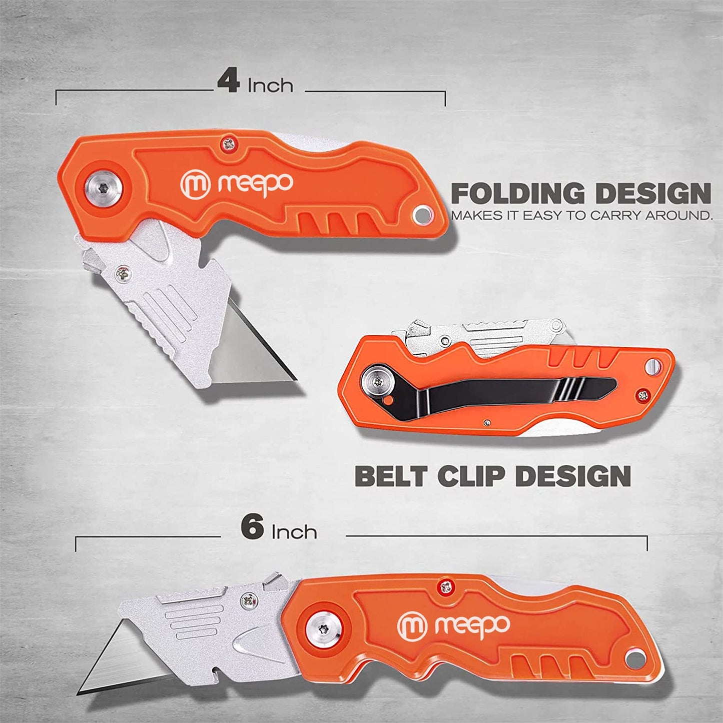 4-Pack Folding Box Cutters – Heavy Duty, Razor Sharp with 10 Extra Blades