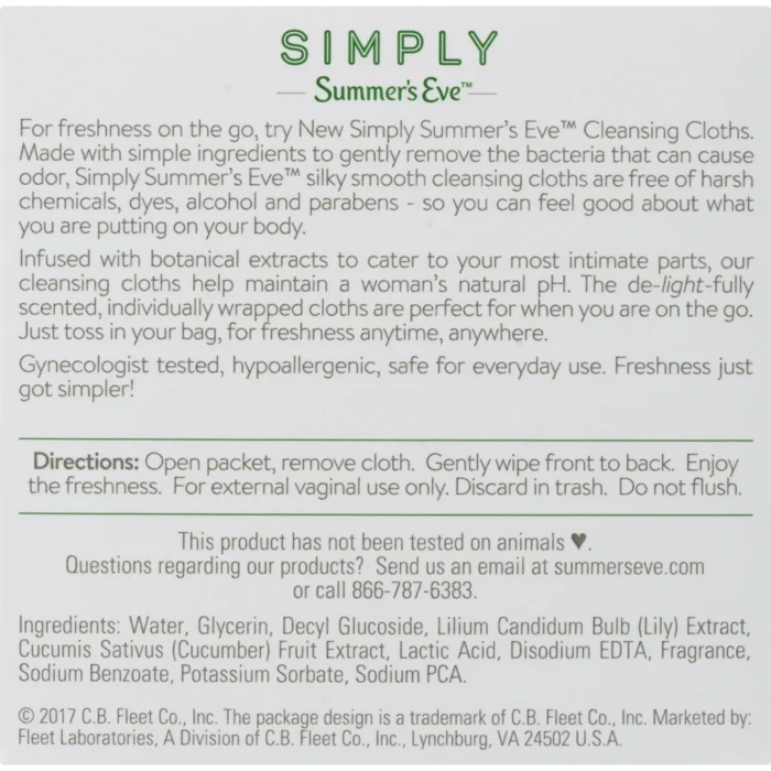 Summer's Eve Simply Cucumber Lily Feminine Cleansing Cloths - Image 3