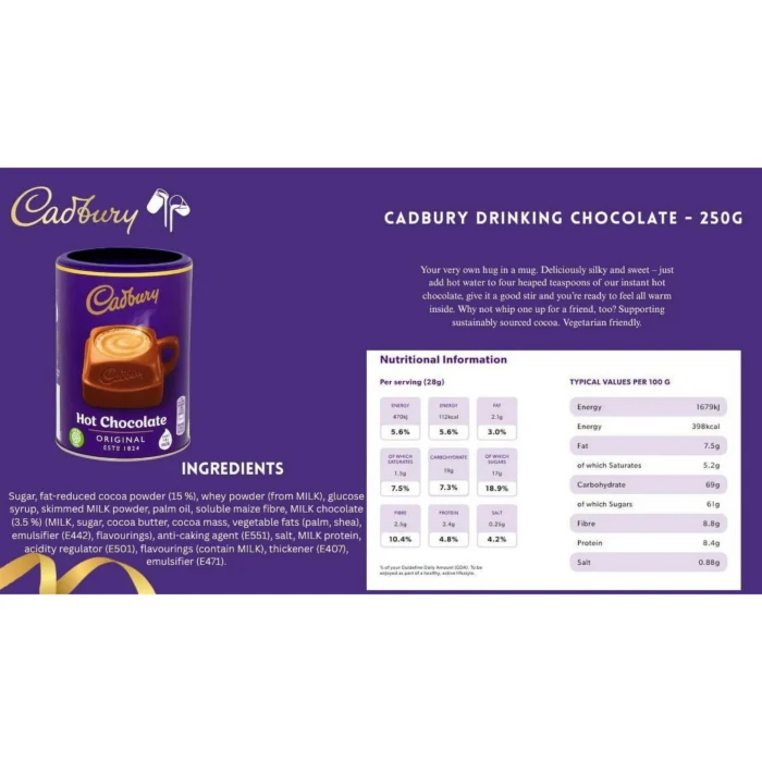 Cadbury Drinking Chocolate 250g (8.8oz) - Image 4