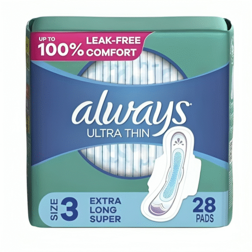 Always Ultra Thin Size 3 Extra Long Super Pads with Wings Unscented, 28 Count