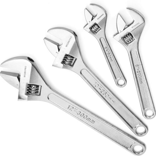 4-Piece Adjustable Wrench Set, 6"–12", Chrome-Plated